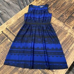 Ann Taylor Loft Royal Blue with Black Stripes and Lace Pattern Sleeveless Size 6
